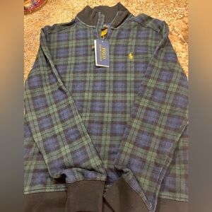 Polo Ralph Lauren Navy/Green/Black Plaid Quarter Zip Sweater NWT LG14/16
